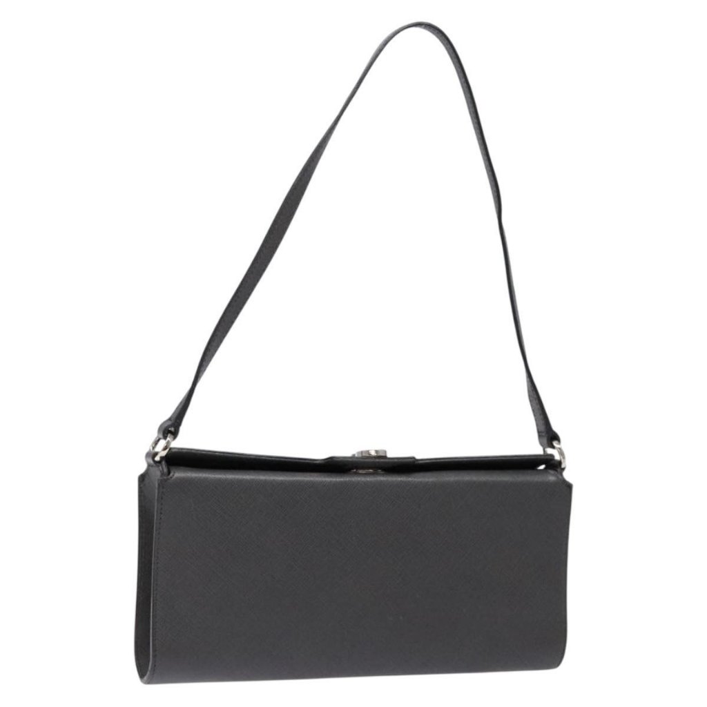 Authentic Salvatore Ferragamo Gancini Shoulder Bag Leather Gray Silver